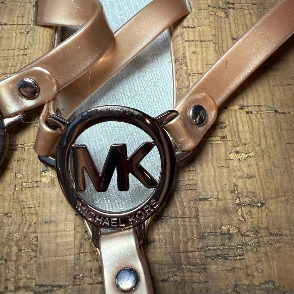 Michael Kors Rose Gold Logo Cork Thong Sandals Size 8